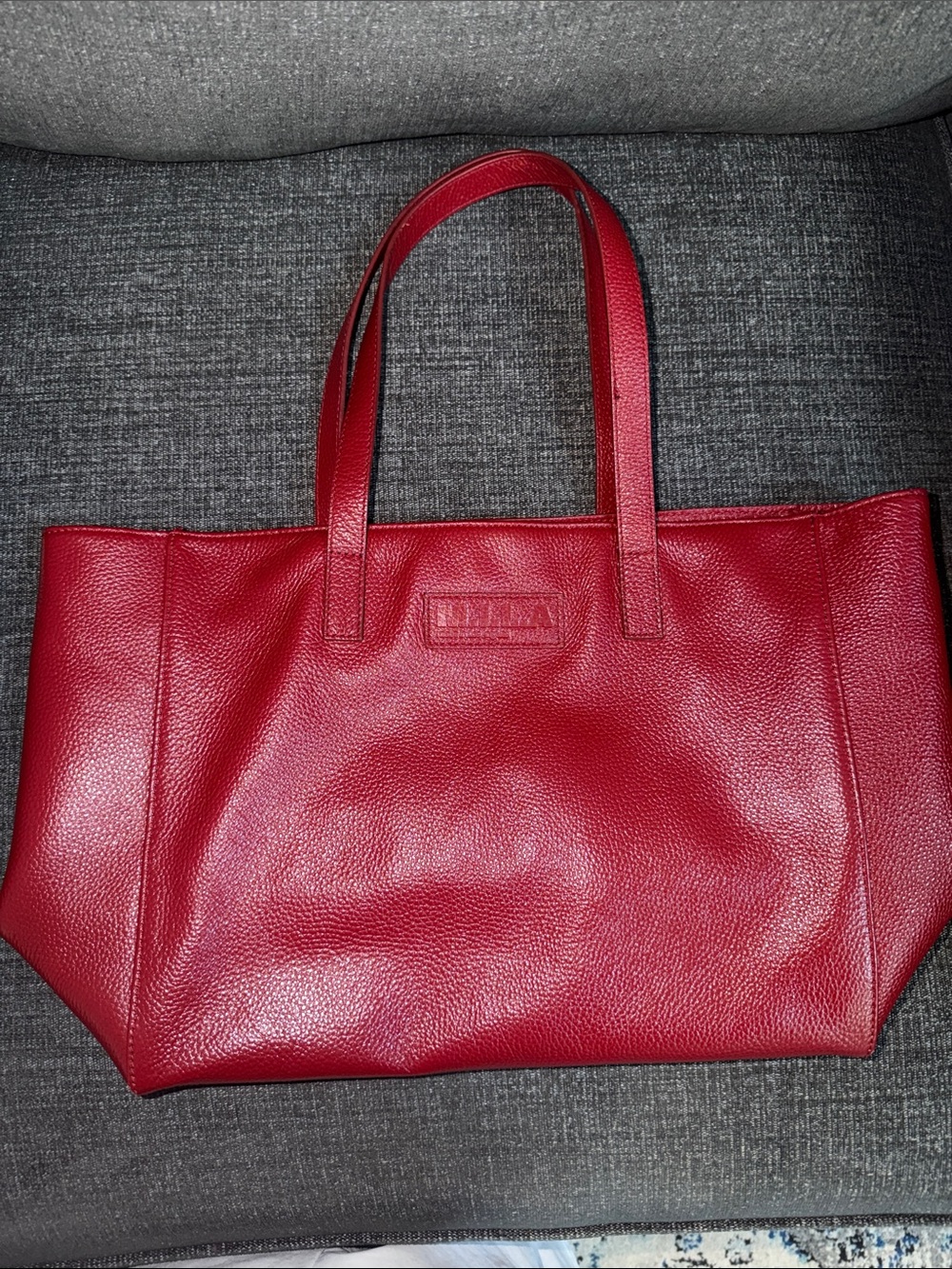 Red Pebbled Leather Tote with Dual Top Handles